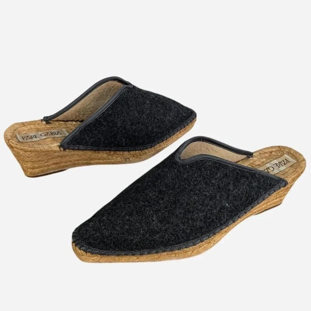 Pare Gabia Wool Espadrille Wedge Mule Black Made in France EU 35 US 5